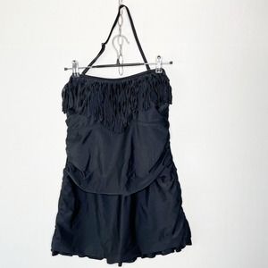 Meet Curve Womens XL Black Fringed Ruffle Hem Bandeau Swimdress